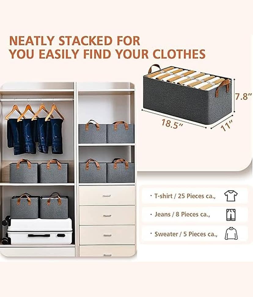 THRIFTKART-Pack Of 2 Wardrobe Organizer for Clothes with Metal Frame,Drawer Organizer,Cupboard Cloth Organizer For Wardrobe,Storage Baskets for Clothing,Storage Box with Handles,Organiser view 2