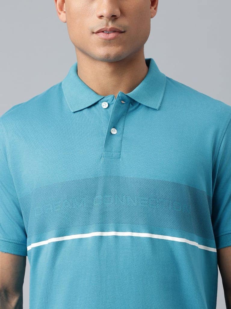 Men Teal Regular Fit Polo Neck T-Shirt view 8