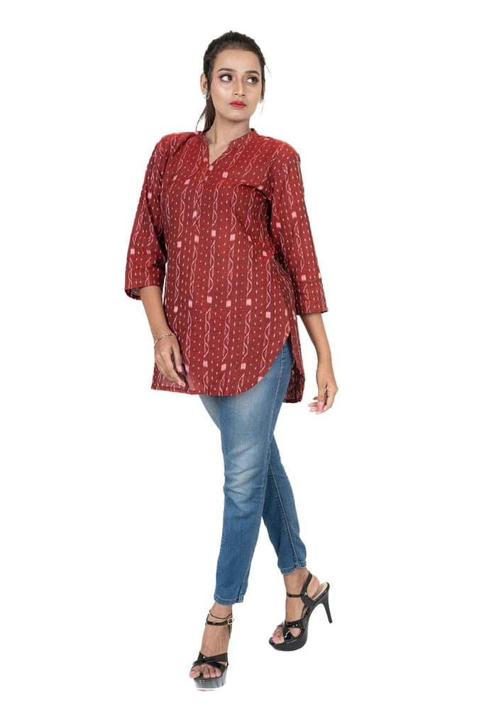 GHL GUENDICHA HAAT Sambalpuri Certified Handloom Women's Pure Cotton High Neck Kurta view 3