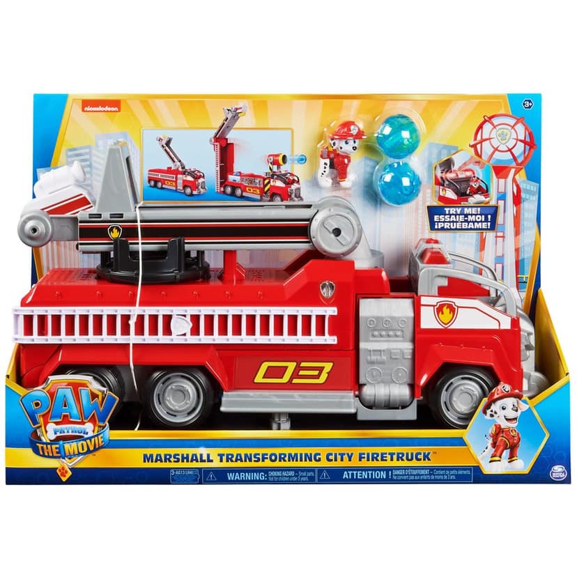 Paw Patrol Marshalls Transforming Movie City Fire Truck with Extending Ladder, Lights, Sounds and Action Figure Toy|Roleplay Toy|Vehicle Set|Best Gift For Kids|Made In India| Kids Toys for Ages 3 Yr+