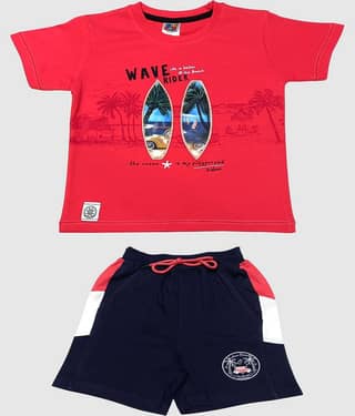 Kideon Pack of 1 Baby Boys 100% Cotton T-Shirt & Shorts ( Red )
