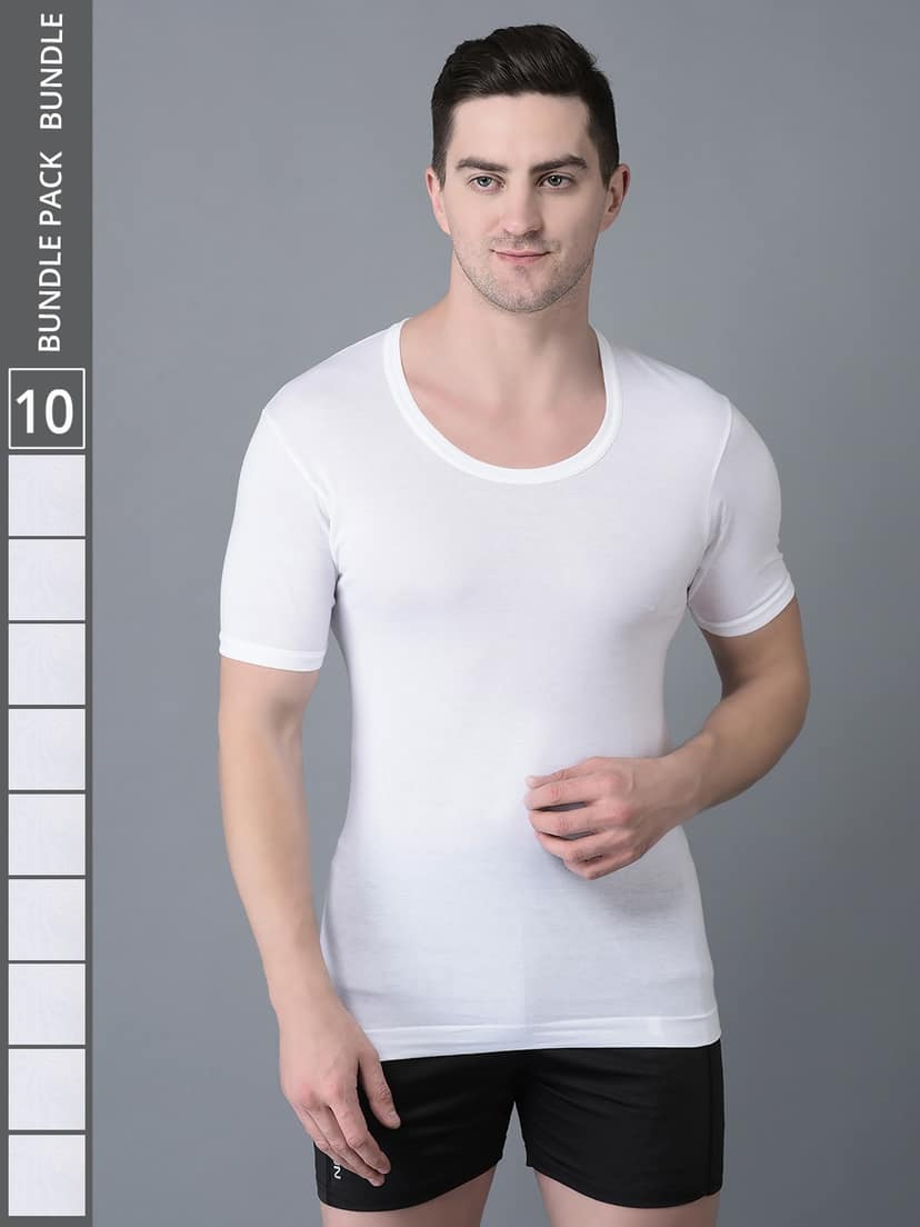 Men's White Pack of 10 Solid Egyptian Cotton Vest