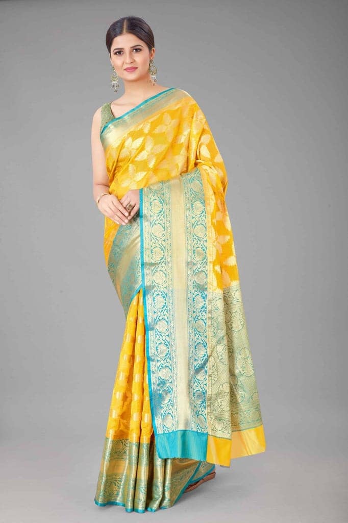 Women's Pure Kanjeevaram Woven Mustard Saree