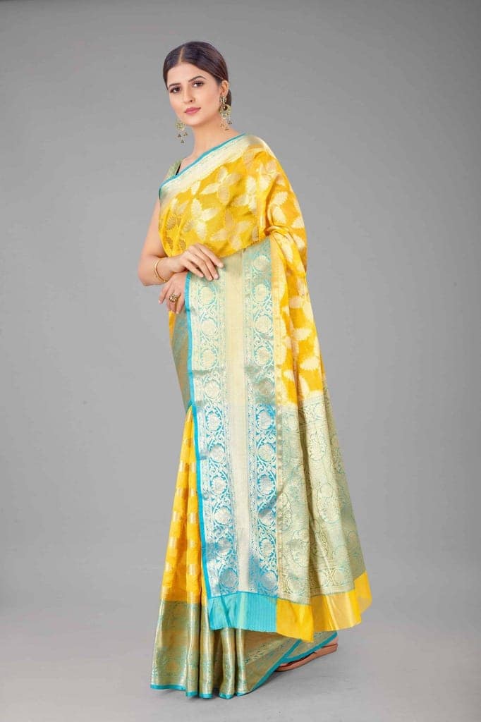 Women's Pure Kanjeevaram Woven Mustard Saree view 2