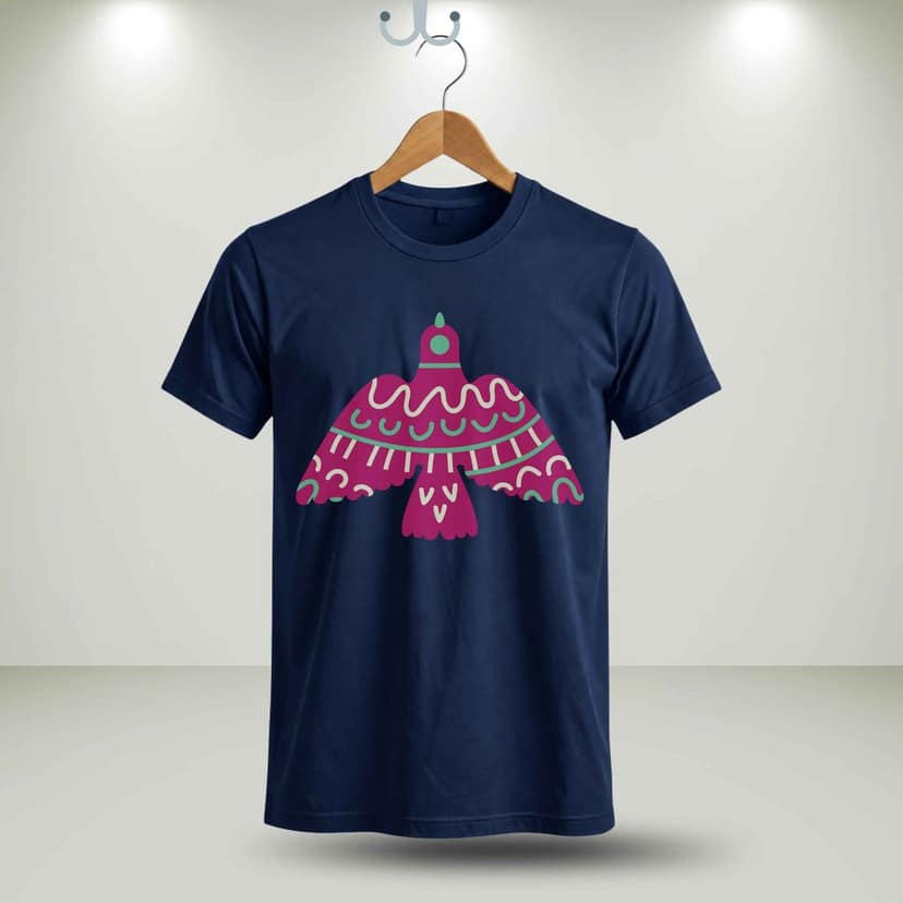 Trishoolin "Folk Art Bird Graphic" Floral Theme Art T-Shirt | Design 30166MB