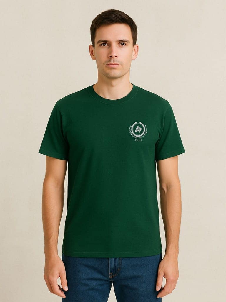 Cotton Green Plain Round neck T-Shirt view 4
