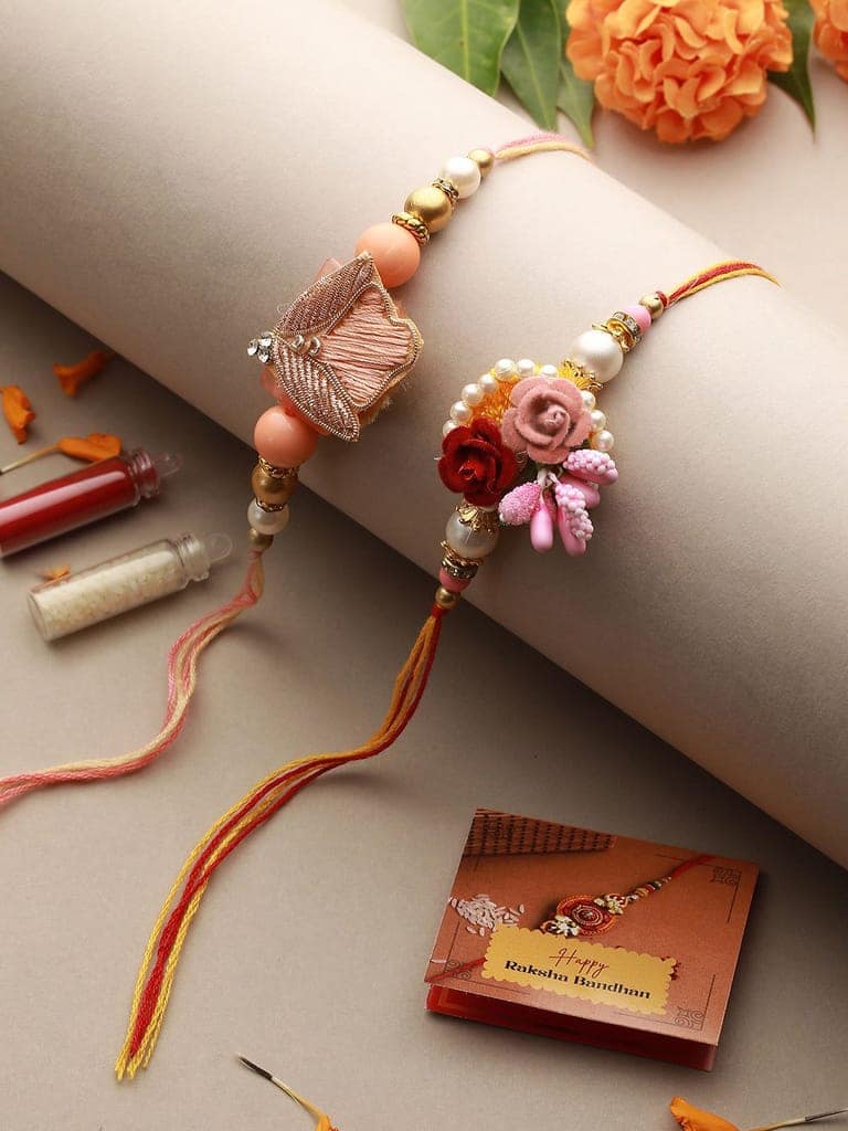 Set of 2 Kundan & Pearl Beaded Rakhi with Roli Chawal view 2