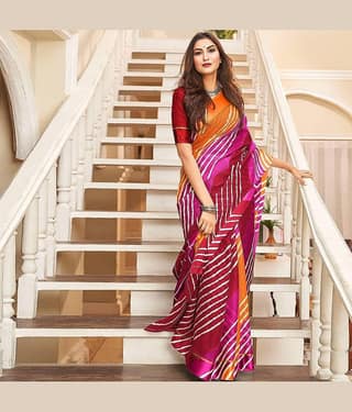 BLEESBURY Jute Printed Saree With Unstitched Blouse Piece ( Pink )