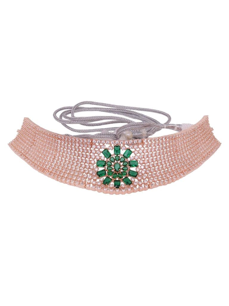 Rose gold Toned Green AD Studded Contemporary Choker Jewellery Set Tika view 5