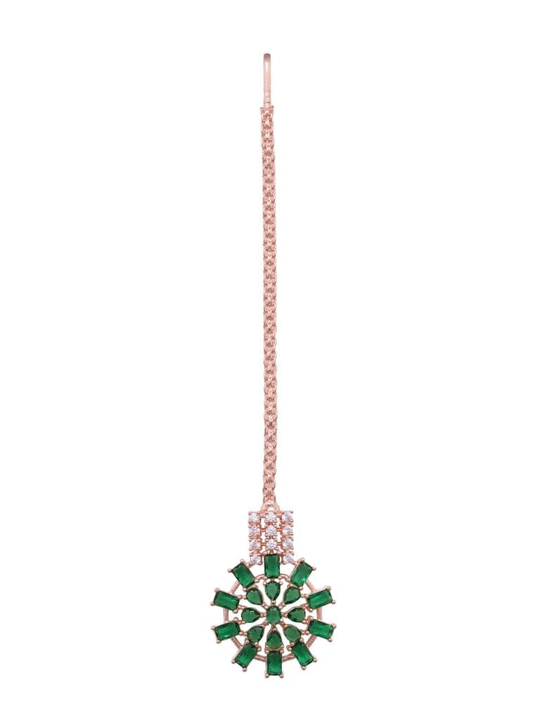 Rose gold Toned Green AD Studded Contemporary Choker Jewellery Set Tika view 7