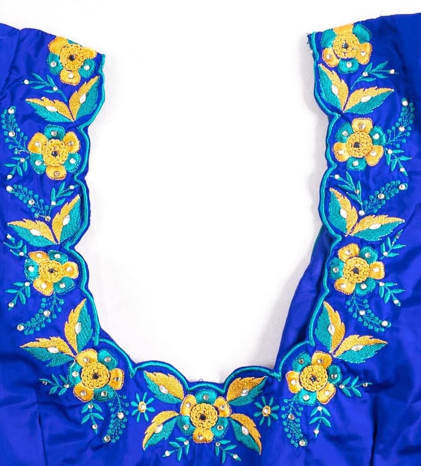 Blue Embroidered Blouse with Floral Detailing view 2