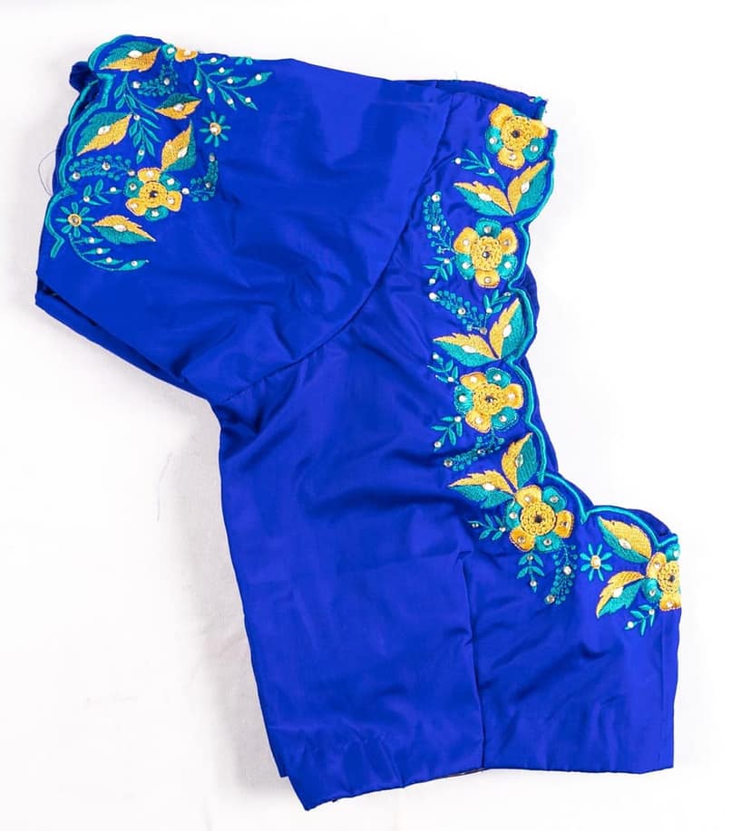 Blue Embroidered Blouse with Floral Detailing view 3