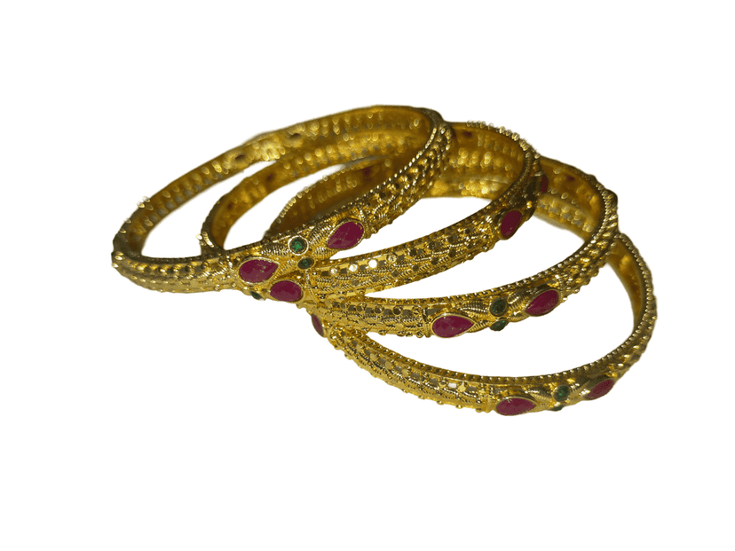 Gold Plated Bangles with Ruby and Emerald Stones view 3