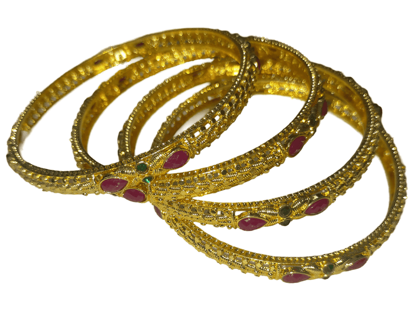 Gold Plated Bangles with Ruby and Emerald Stones view 4