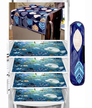 Revexo PVC Floral Printed Fridge Mat & Cover ( 40 30 ) Pack of 7 - Multicolor