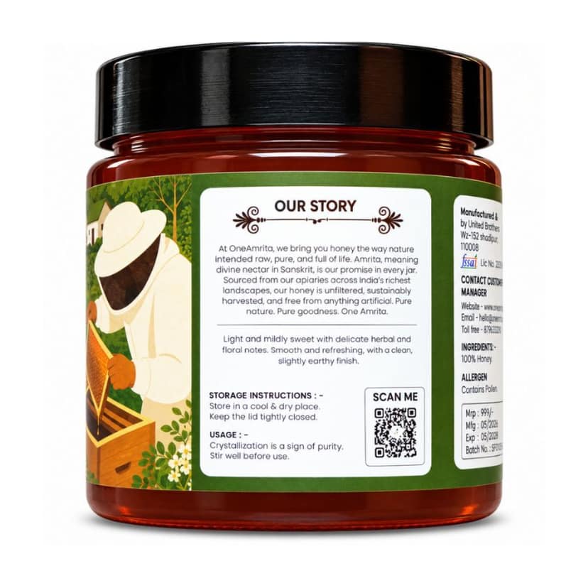 OneAmrita Sunflower Honey - Raw & Unprocessed (250 g) - 250 gm - 1 Jar view 3