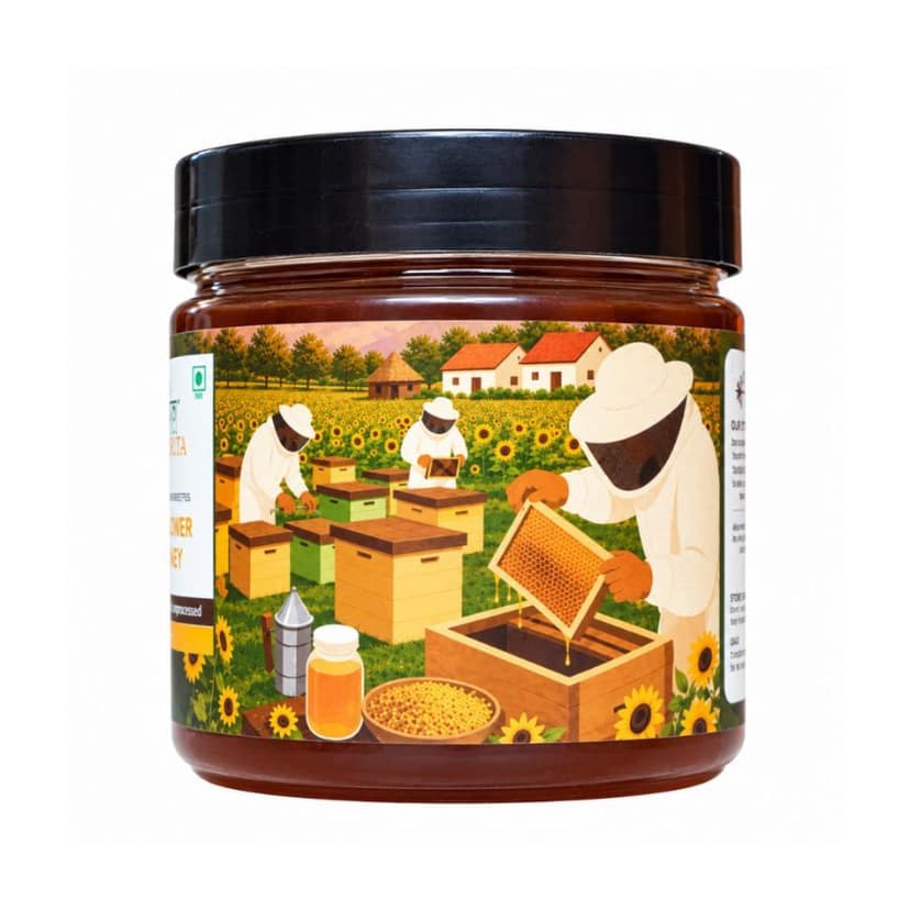 OneAmrita Sunflower Honey - Raw & Unprocessed (250 g) - 250 gm - 1 Jar view 4