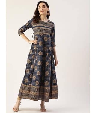 Kbz - Blue Cotton Women's Anarkali Kurti ( Pack of 1 )