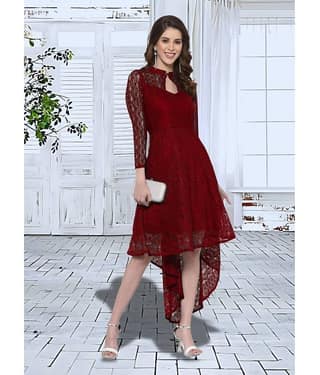 Hemang Fashion Women Net Self Design Asymmetric Dress ( Maroon )