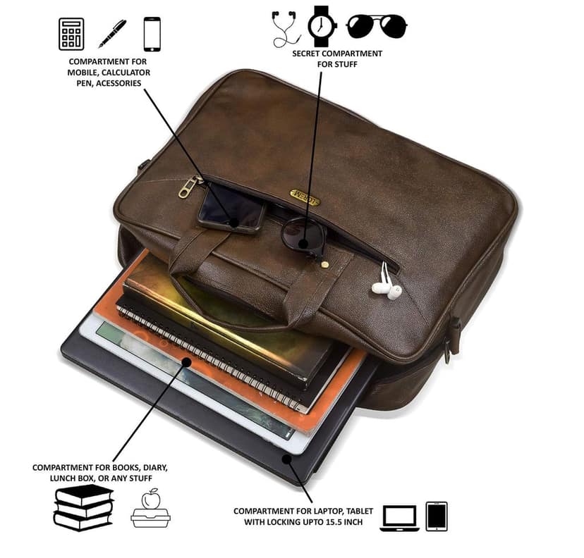 LOREM Tan Color Faux Leather 10L Laptop Messenger Bag For Men & Women BG09 view 5