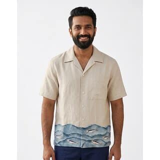 Ecostyle men's short sleeves shirt with unique patch with handmade zardosi work