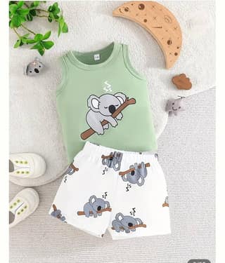 MUSNAH GARMENTS Pack of 1 Boys Cotton T-Shirt & Shorts Set ( Green )