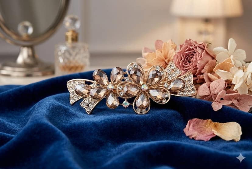 Crystal Flower Hair Barrette Clip view 2