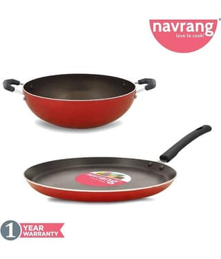 Navrang Nonstick Aluminium 2 PC Cookware Set ,Tawa 260 + Kadai 200,Red NON-INDUCTION