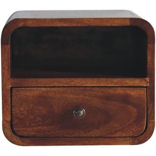 Extra Mini Wall Mounted Curved Chestnut Bedside with Open Slot