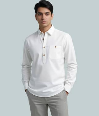 BHUVIKOO Cotton Blend Plain Shirt Style Kurta For Men ( Yellow )