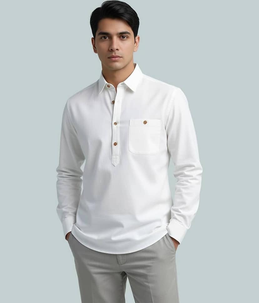 BHUVIKOO Cotton Blend Plain Shirt Style Kurta For Men ( Yellow )