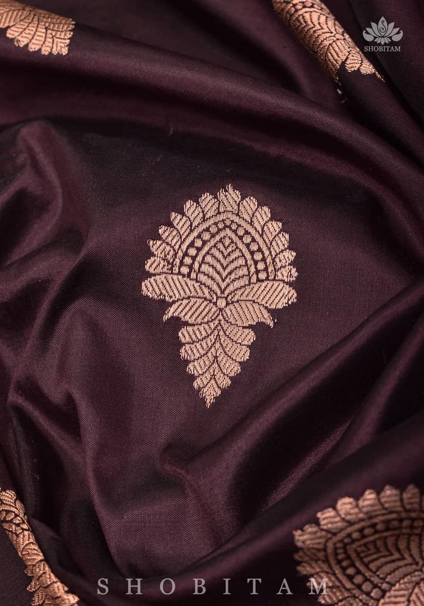 Deep Brown and Mustard Katan Banarasi Silk Saree |SILK MARK CERTIFIED view 5