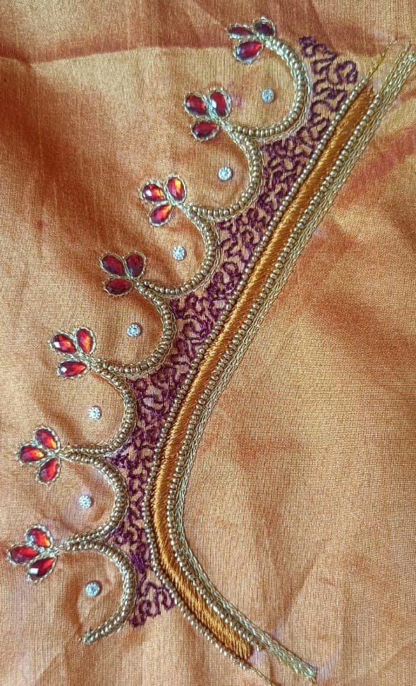 Exquisite Hand Embroidered Blouse Design With Zari and Stone Work view 3