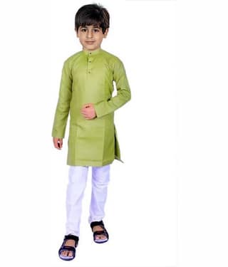 hrr Boys Cotton Blend Light Green Kurta Pyjama Set ( Pack of 1 )