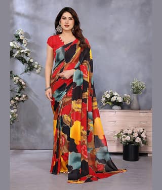ANAND SAREES Georgette Printed Chanderi saree With Unstitched Blouse Piece ( Multicolor )
