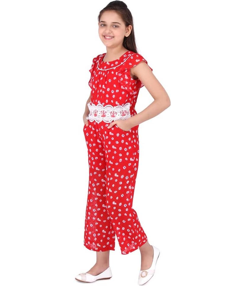 Cutecumber Girls Georgette Jumpsuit ( Pack of 1 , Red ) view 2
