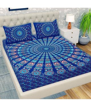 Cosito Cotton 1 Double Bedsheet with 2 Pillow Covers ( Blue )