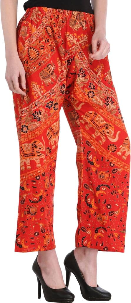 Bittersweet-Red Casual Trousers from Pilkhuwa with Printed Elephants view 3