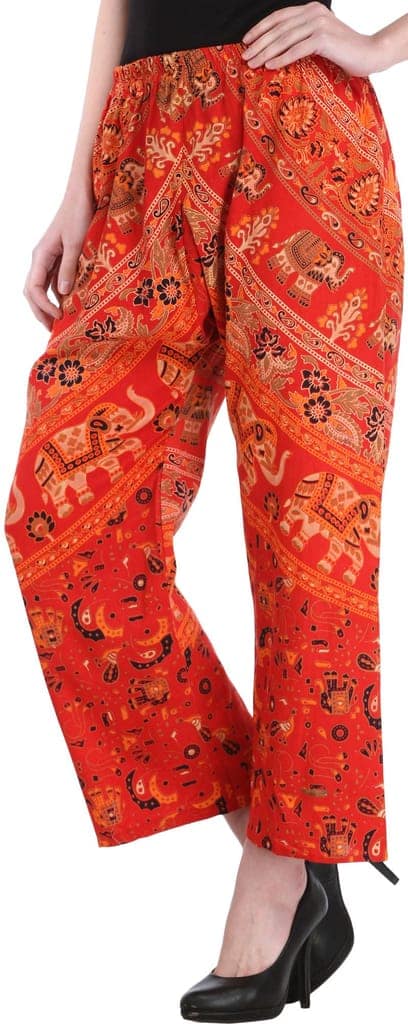 Bittersweet-Red Casual Trousers from Pilkhuwa with Printed Elephants view 4