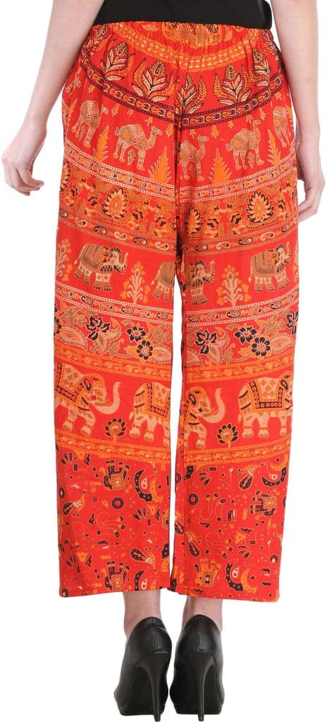 Bittersweet-Red Casual Trousers from Pilkhuwa with Printed Elephants view 5