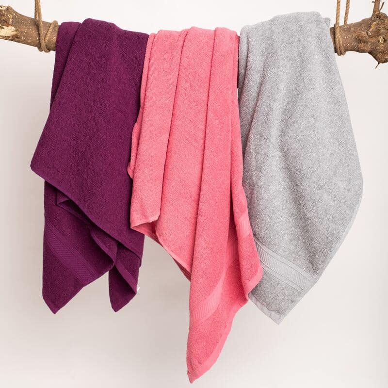 Furnofy Cotton 450 GSM Bath Towel Pink, Grey, Magenta (Pack Of 3) view 2