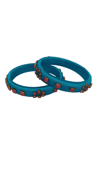 Blue Silk Thread Bangle Set with Stone Work