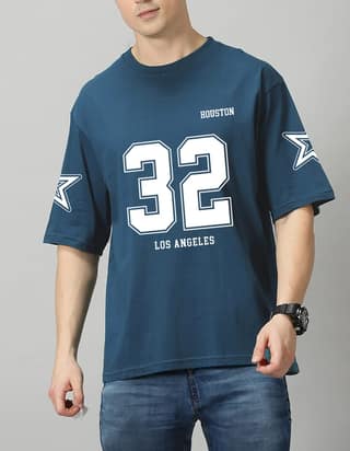 SCOTT FINCHER Men's Houston 32 Los Angeles Oversized T-Shirt in Petrol Blue : AA(ARN)TBLUE_43