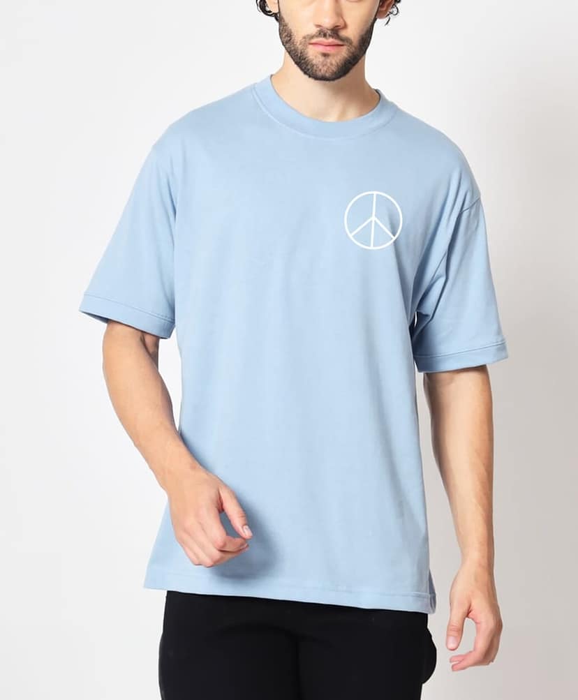 SCOTT FINCHER Men's "Love and Peace" Short-Sleeve T-Shirt in Light Blue with a Flock of Doves Graphic : AA(ARN)LBLUE_217 view 3