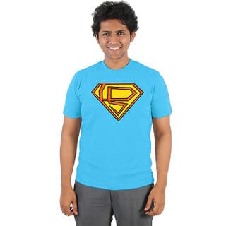 Super Mens Blue Printed Cotton Lycra Round Neck T-Shirt