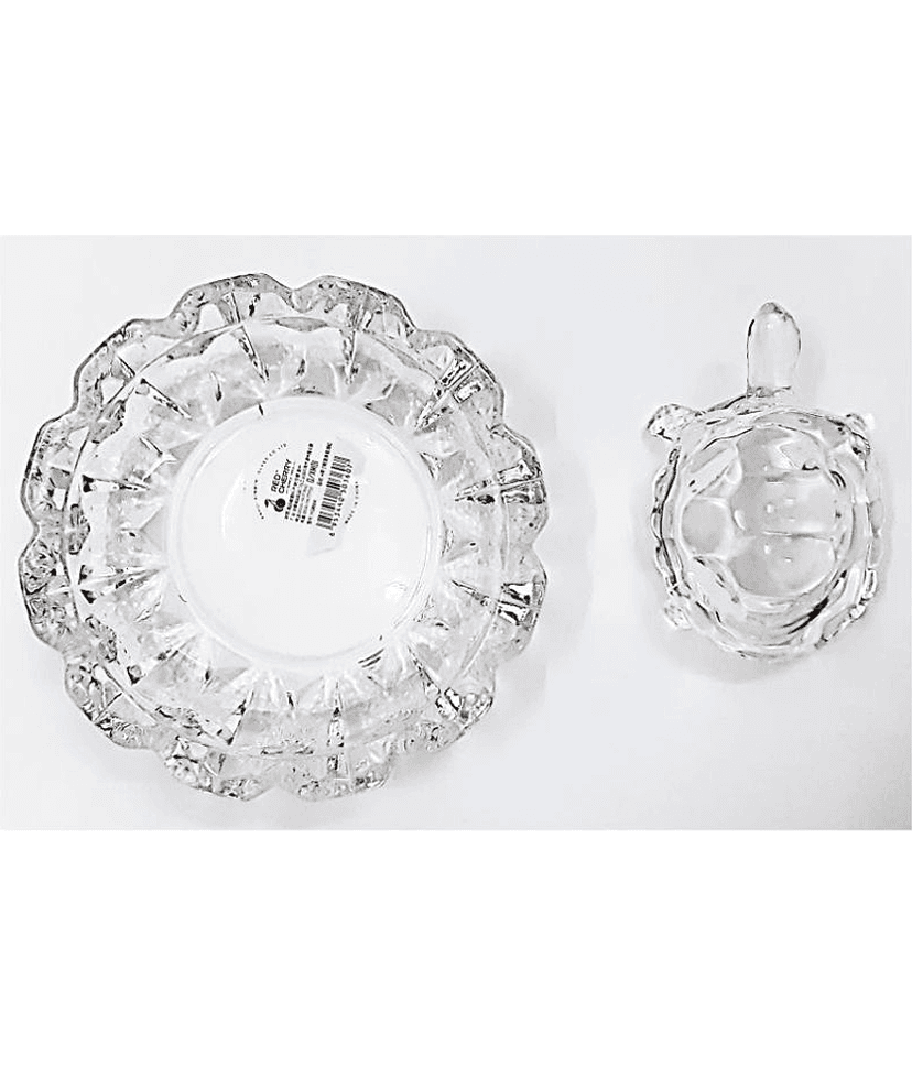 AFTERSTITCH Glass Crystal Tortoise kachua With Plate idols Show pieces Vastu fengshui Statue Good Luck view 2