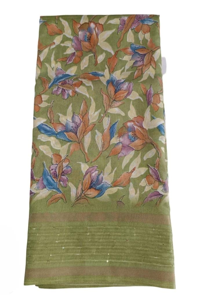 Green Floral Printed Dola Silk Saree With Blouse view 2