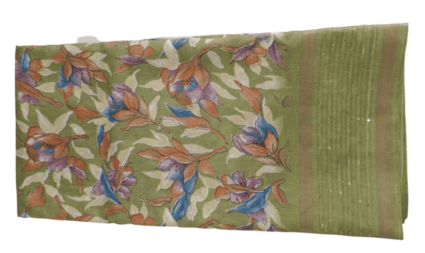 Green Floral Printed Dola Silk Saree With Blouse view 3