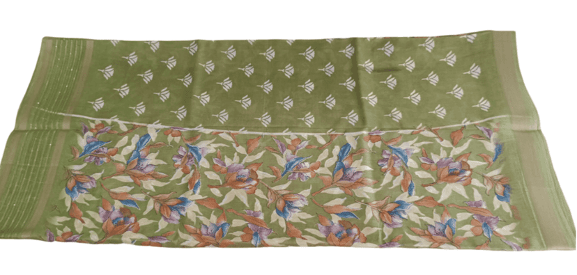 Green Floral Printed Dola Silk Saree With Blouse view 4