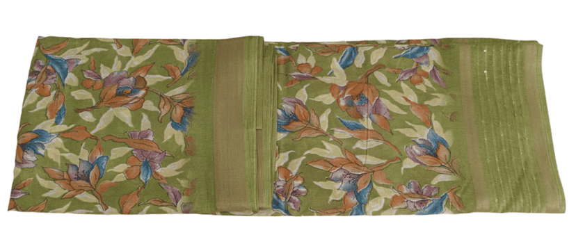 Green Floral Printed Dola Silk Saree With Blouse view 5